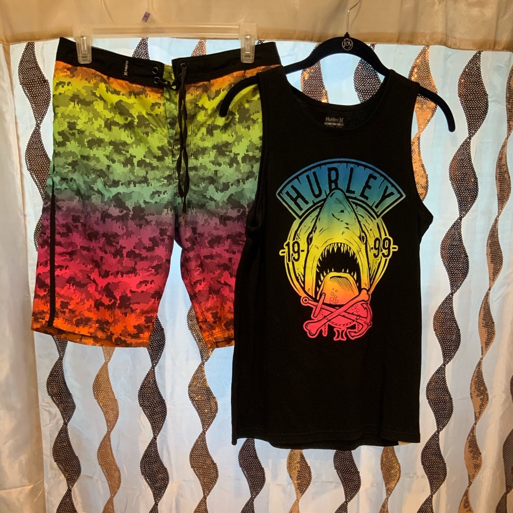Boys Hurley Board Shorts & Tank XL Sz 18 Excellent